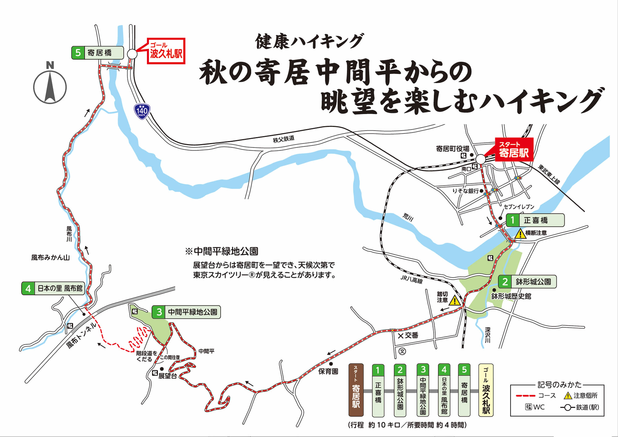 ハイキング 寄居駅～波久礼駅 鉢形城跡と中間平